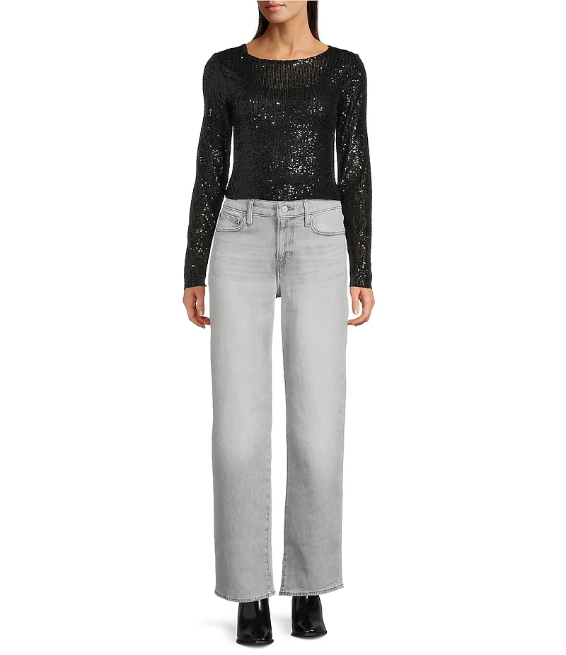 Lucky Brand Knit Sequin Round Neck Long Sleeve Top