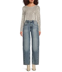 Lucky Brand Knit Sequin Round Neck Long Sleeve Top