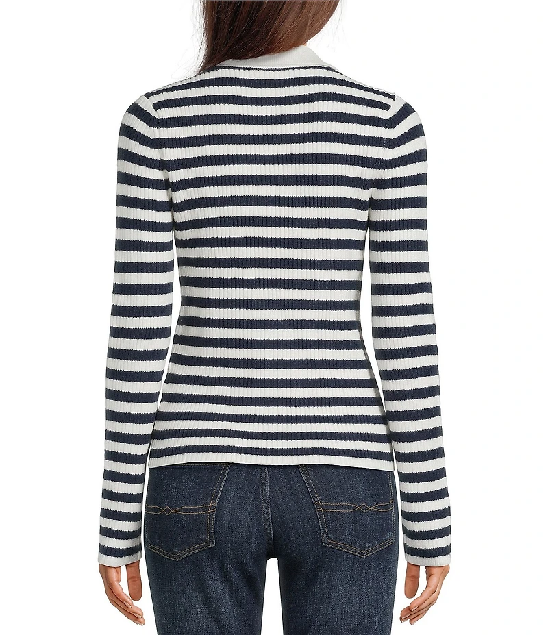 Lucky Brand Knit Striped V-Neck Long Sleeve Button Down Sweater
