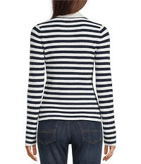 Lucky Brand Knit Striped V-Neck Long Sleeve Button Down Sweater