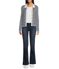 Lucky Brand Knit Striped V-Neck Long Sleeve Button Down Sweater