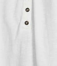 Lucky Brand Knit V-Neck Cap Sleeve Mesh Embroidered Yoke Tee Shirt