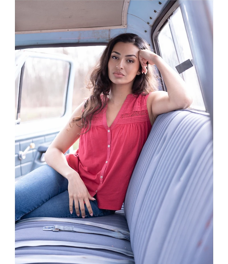 Lucky Brand Knit V-Neck Cap Sleeve Swing Tank Top