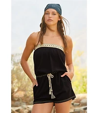 Lucky Brand Laguna Crochet Strapless Romper Swim Cover-Up