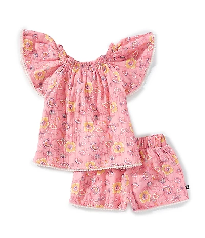 Lucky Brand Little Girls Flutter-Sleeve Printed Top & Matching Shorts Set