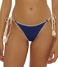 Lucky Brand Marbella Contrast Shell Stitch Side Tassel Hipster Swim Bottom