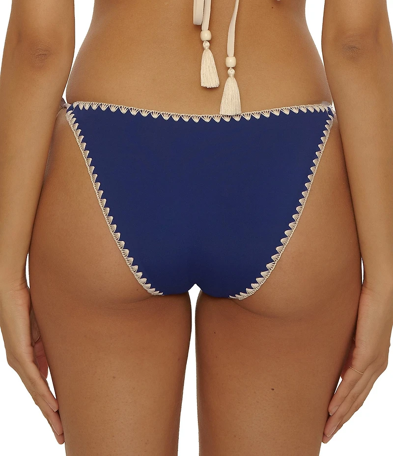 Lucky Brand Marbella Contrast Shell Stitch Side Tassel Hipster Swim Bottom