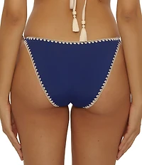 Lucky Brand Marbella Contrast Shell Stitch Side Tassel Hipster Swim Bottom