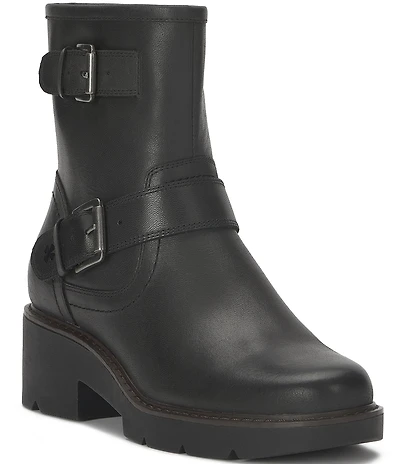 Lucky Brand Migyn Leather Double Buckle Moto Booties