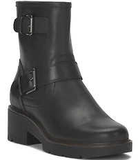 Lucky Brand Migyn Leather Double Buckle Moto Booties