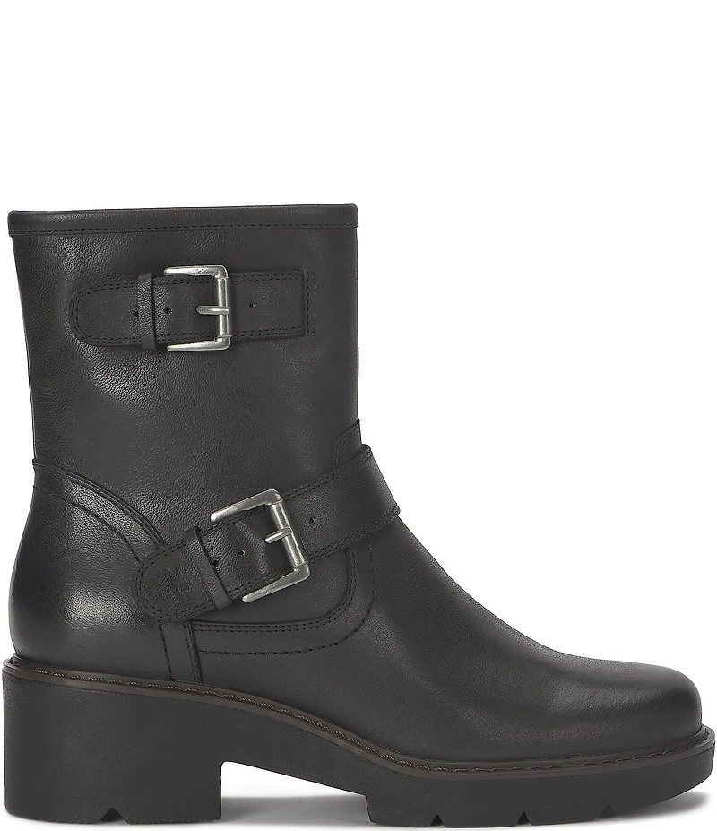 Lucky Brand Migyn Leather Double Buckle Moto Booties