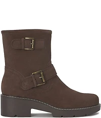Lucky Brand Migyn Suede Double Buckle Moto Booties