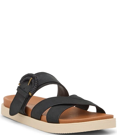 Lucky Brand Morissa Nubuck Leather Buckle Cross Strap Sandals