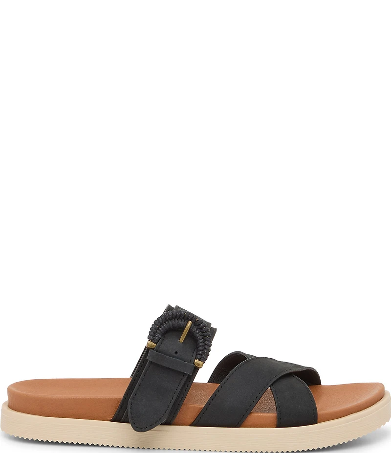 Lucky Brand Morissa Nubuck Leather Buckle Cross Strap Sandals