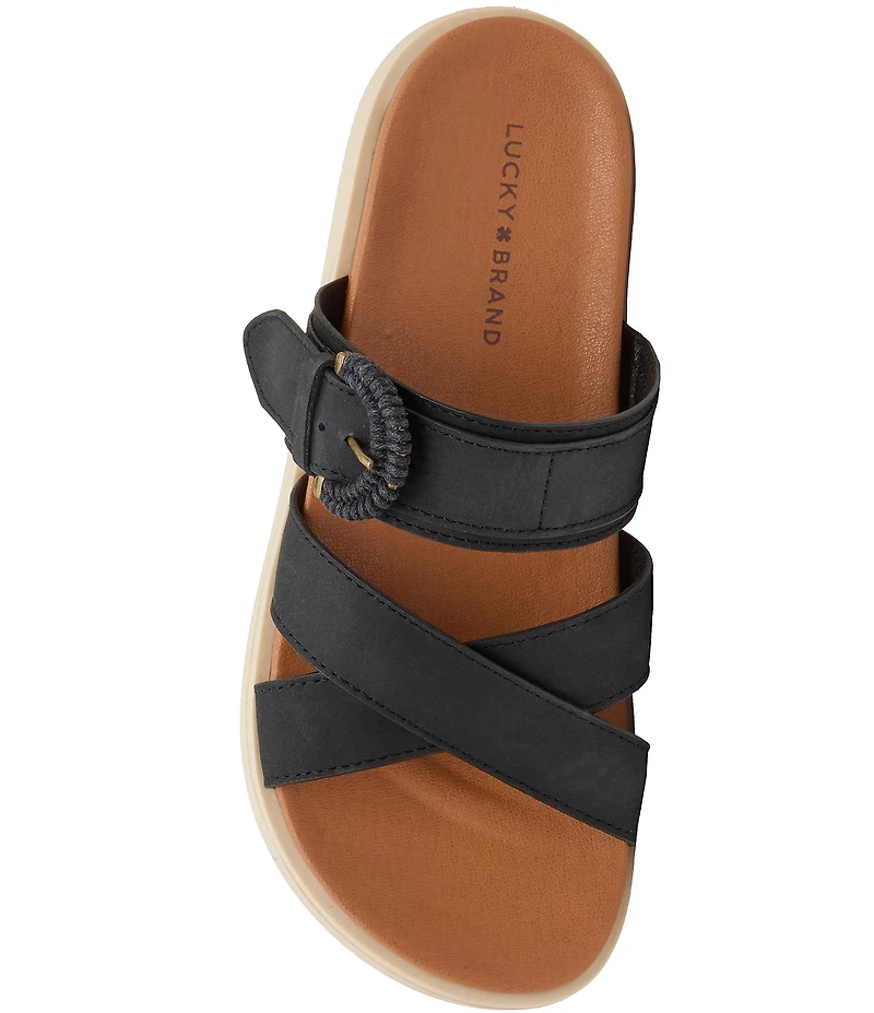 Lucky Brand Morissa Nubuck Leather Buckle Cross Strap Sandals