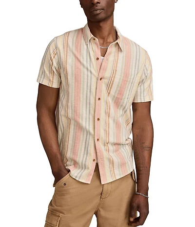 Lucky Brand Ombre Stripe Short Sleeve Linen Shirt
