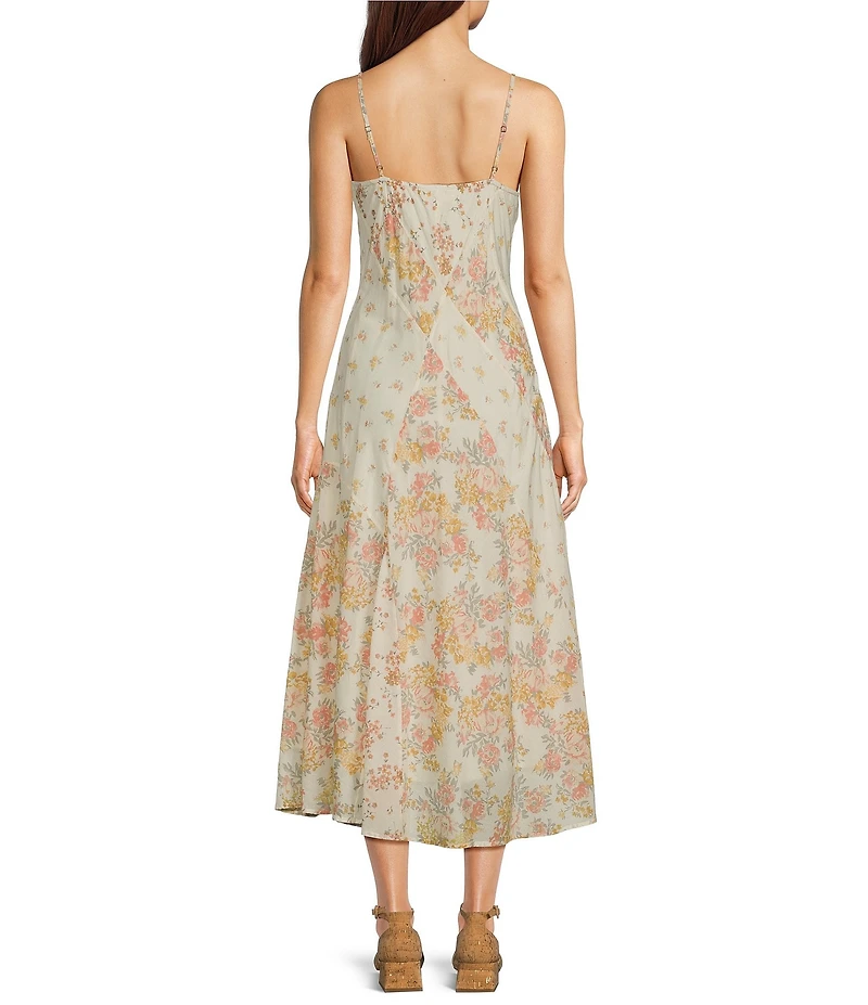 Lucky Brand Patchwork Print Crew Neck Sleeveless Midi Slip Dress