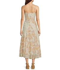 Lucky Brand Patchwork Print Crew Neck Sleeveless Midi Slip Dress