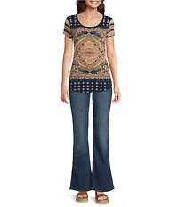 Lucky Brand Persian Carpet Graphic Scoop Neck Short Sleeve Tee Shirt