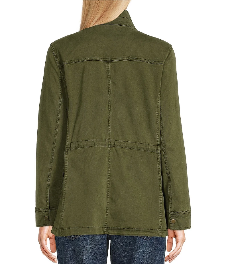 Lucky Brand Point Collar Long Sleeve Drawstring Waist Patch Pocket Button Front Utility Jacket