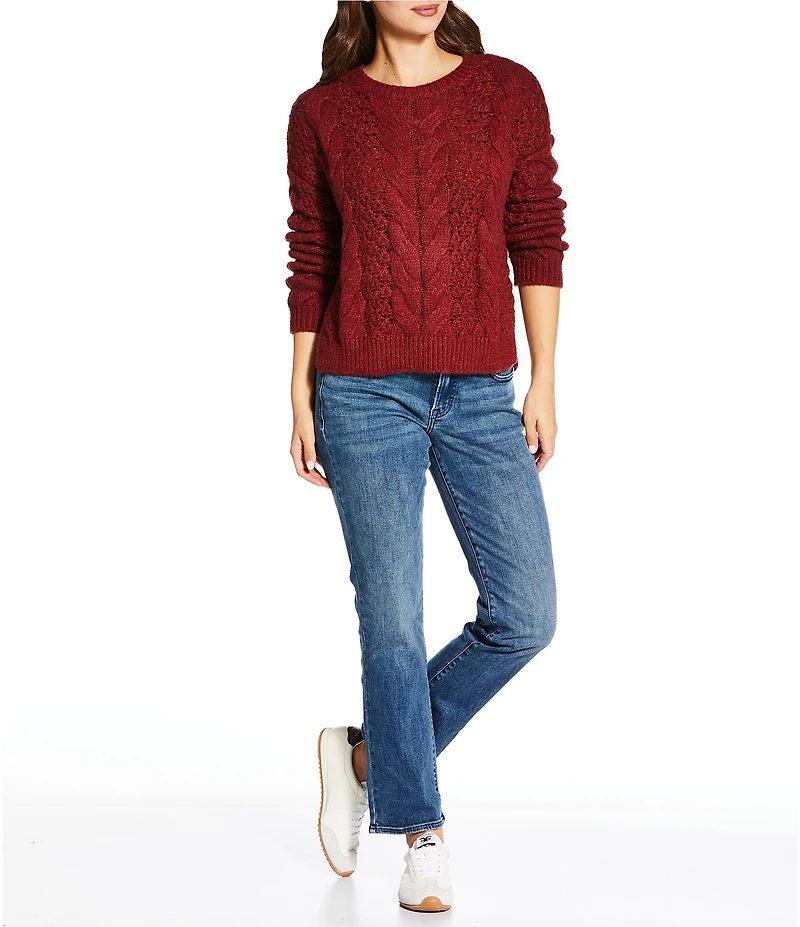 Lucky Brand Pointelle Cable Knit Crew Neck Long Sleeve Sweater
