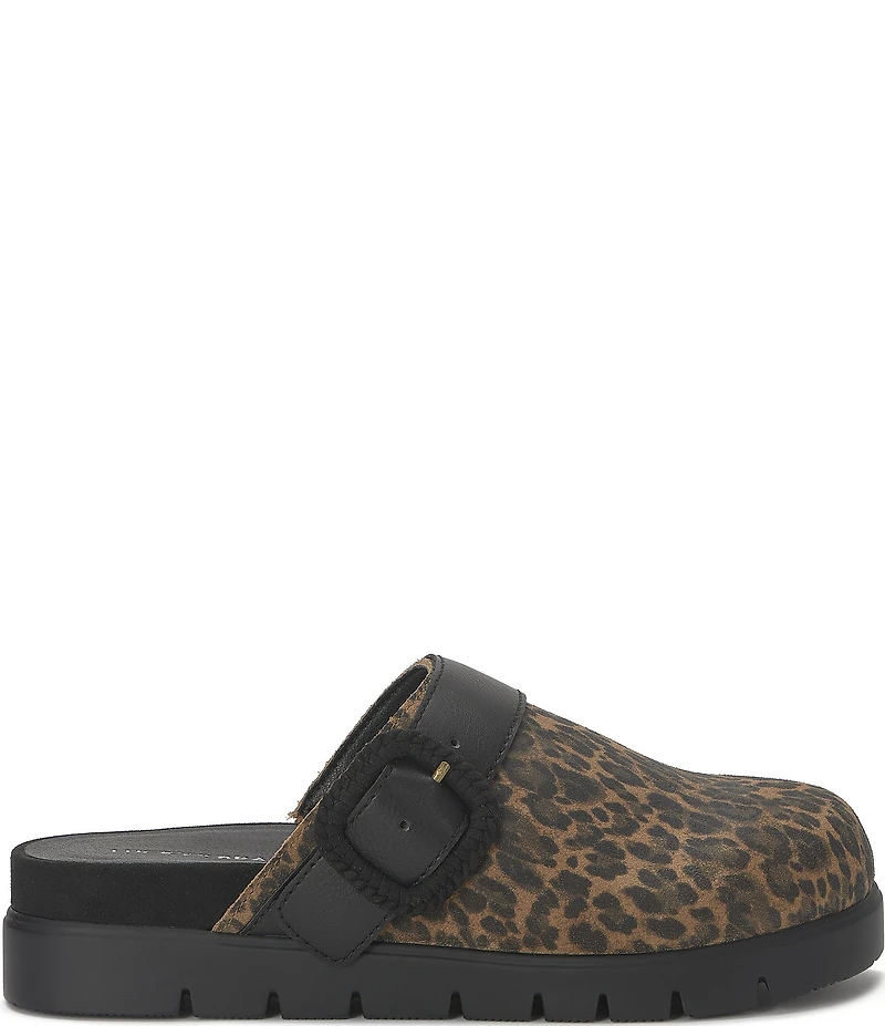 Lucky Brand Sachie Leopard Print Suede Buckle Hardware Clogs