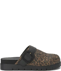 Lucky Brand Sachie Leopard Print Suede Buckle Hardware Clogs