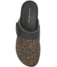Lucky Brand Sachie Leopard Print Suede Buckle Hardware Clogs