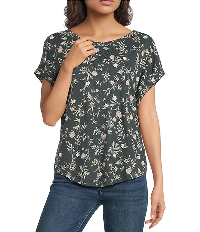 Lucky Brand Sandwash Floral Crew Neck Dolman Short Sleeve Tee