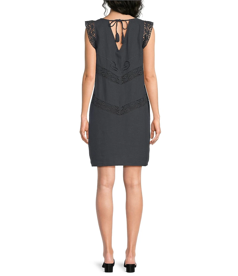 Lucky Brand Schiffli Round Neck Cap Sleeve Shift Dress
