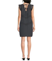 Lucky Brand Schiffli Round Neck Cap Sleeve Shift Dress