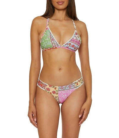 Lucky Brand Seville Color Block Printed Over The Shoulder Swim Top