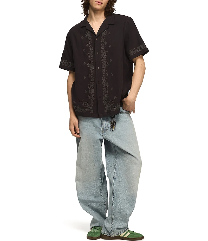 Lucky Brand Short Sleeve Bandana Camp Collar Shirt