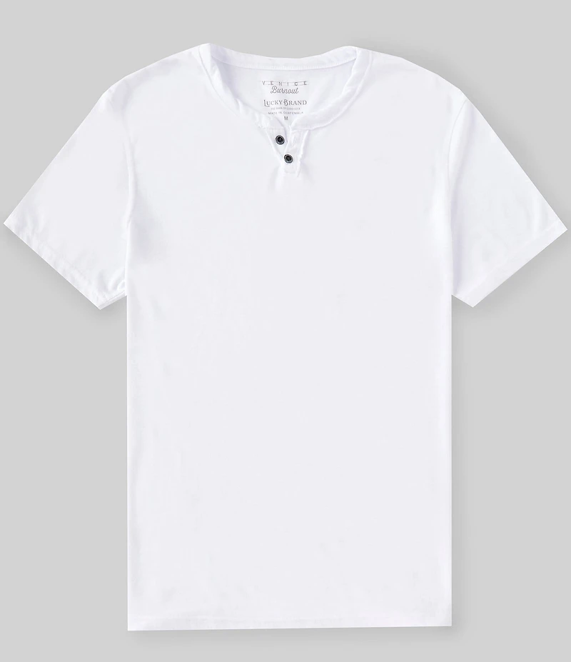 Lucky Brand Short Sleeve Button Notch Neck Venice Burnout T-Shirt