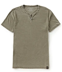 Lucky Brand Short Sleeve Button Notch Neck Venice Burnout T-Shirt