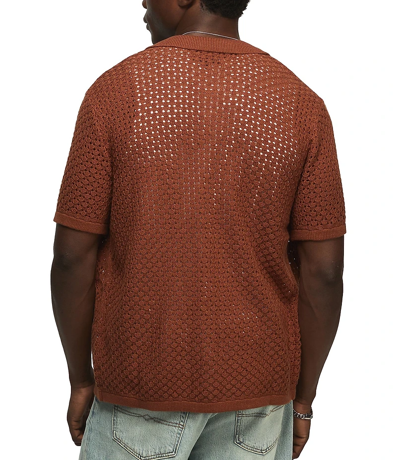 Lucky Brand Short Sleeve Granny Square Button Down Sweater