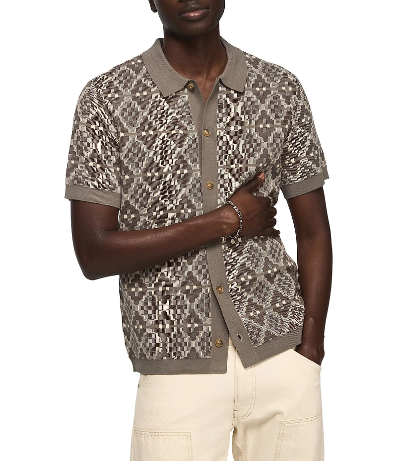 Lucky Brand Short Sleeve Jacquard Button Front Shirt