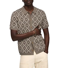 Lucky Brand Short Sleeve Jacquard Button Front Shirt