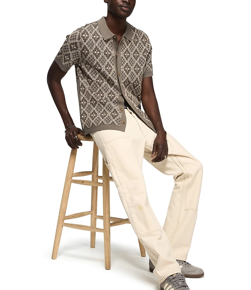 Lucky Brand Short Sleeve Jacquard Button Front Shirt