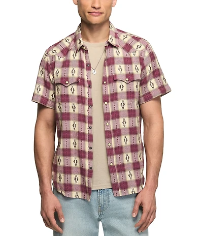 Lucky Brand Short Sleeve Mesa Western Jacquard Plaid Shirt