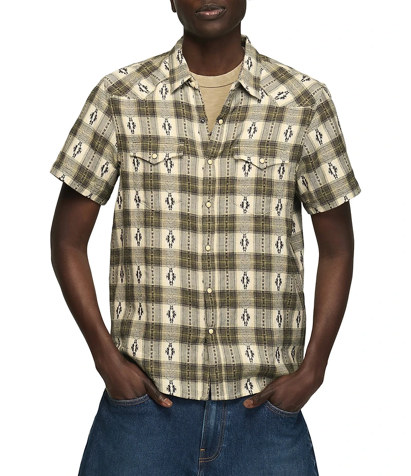 Lucky Brand Short Sleeve Mesa Western Jacquard Plaid Shirt
