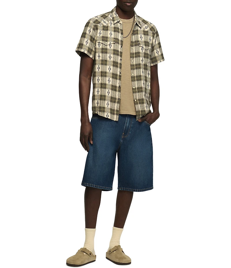 Lucky Brand Short Sleeve Mesa Western Jacquard Plaid Shirt