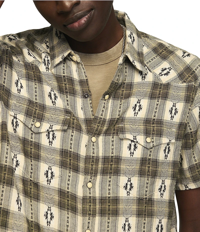 Lucky Brand Short Sleeve Mesa Western Jacquard Plaid Shirt