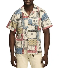 Lucky Brand Short Sleeve Paisley Printed Linen Blend Camp Collar Shirt