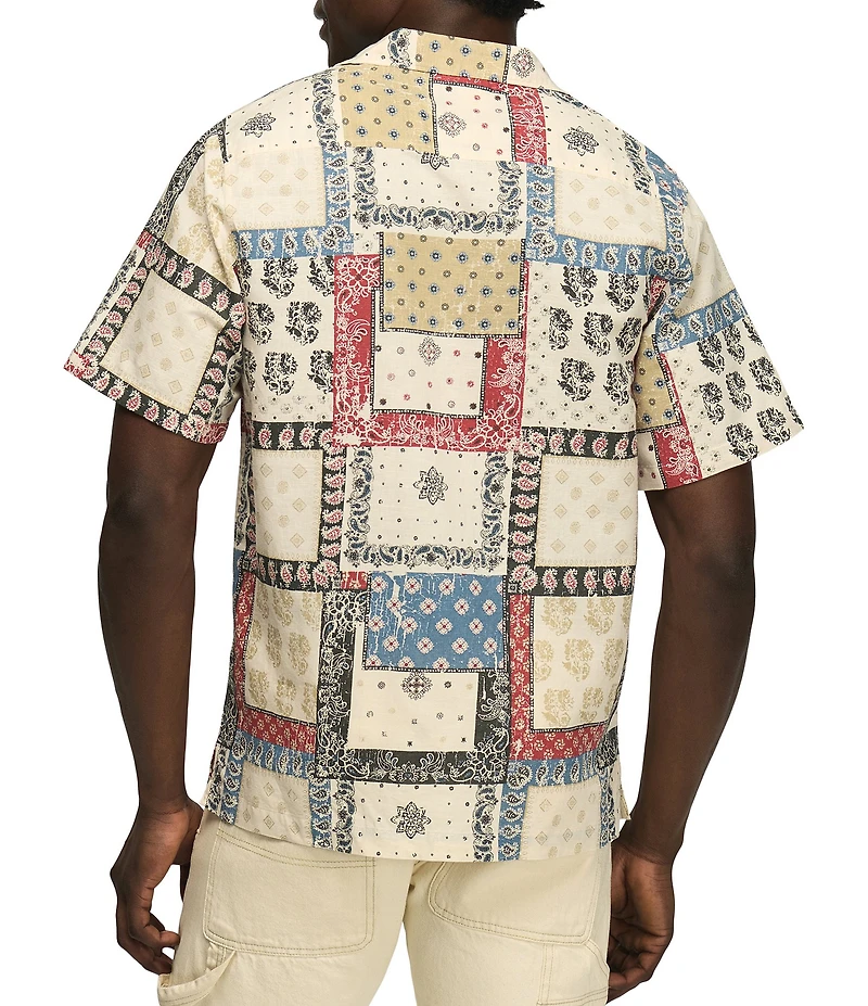 Lucky Brand Short Sleeve Paisley Printed Linen Blend Camp Collar Shirt