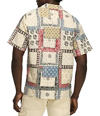 Lucky Brand Short Sleeve Paisley Printed Linen Blend Camp Collar Shirt