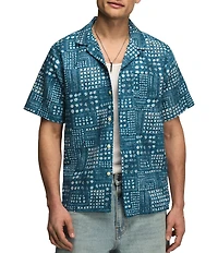 Lucky Brand Short Sleeve Printed Linen Blend Camp Collar Shirt