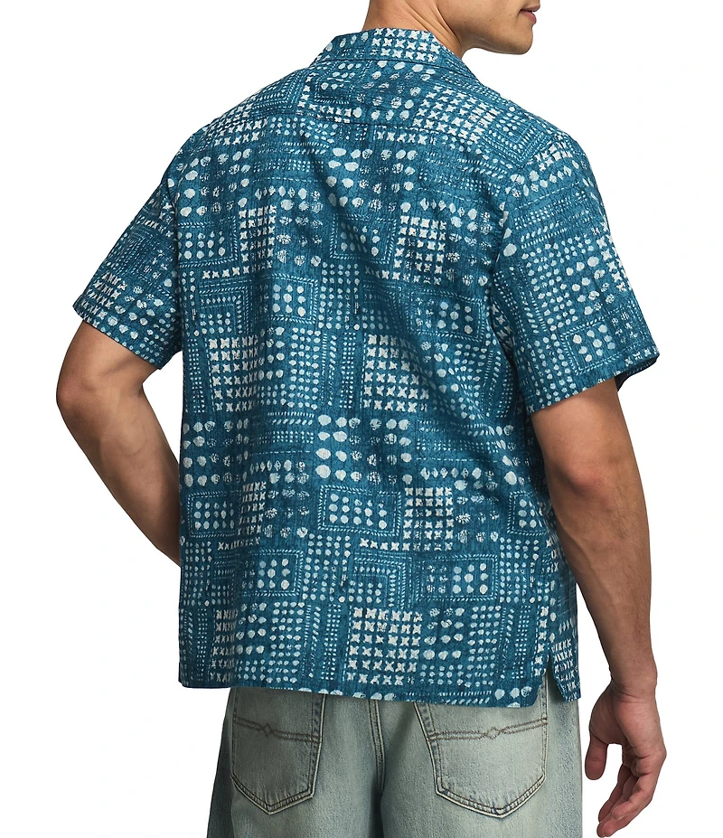 Lucky Brand Short Sleeve Printed Linen Blend Camp Collar Shirt