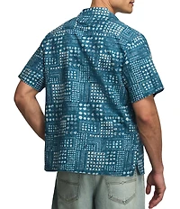 Lucky Brand Short Sleeve Printed Linen Blend Camp Collar Shirt