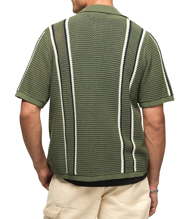 Lucky Brand Short Sleeve Striped Button Front Sweater